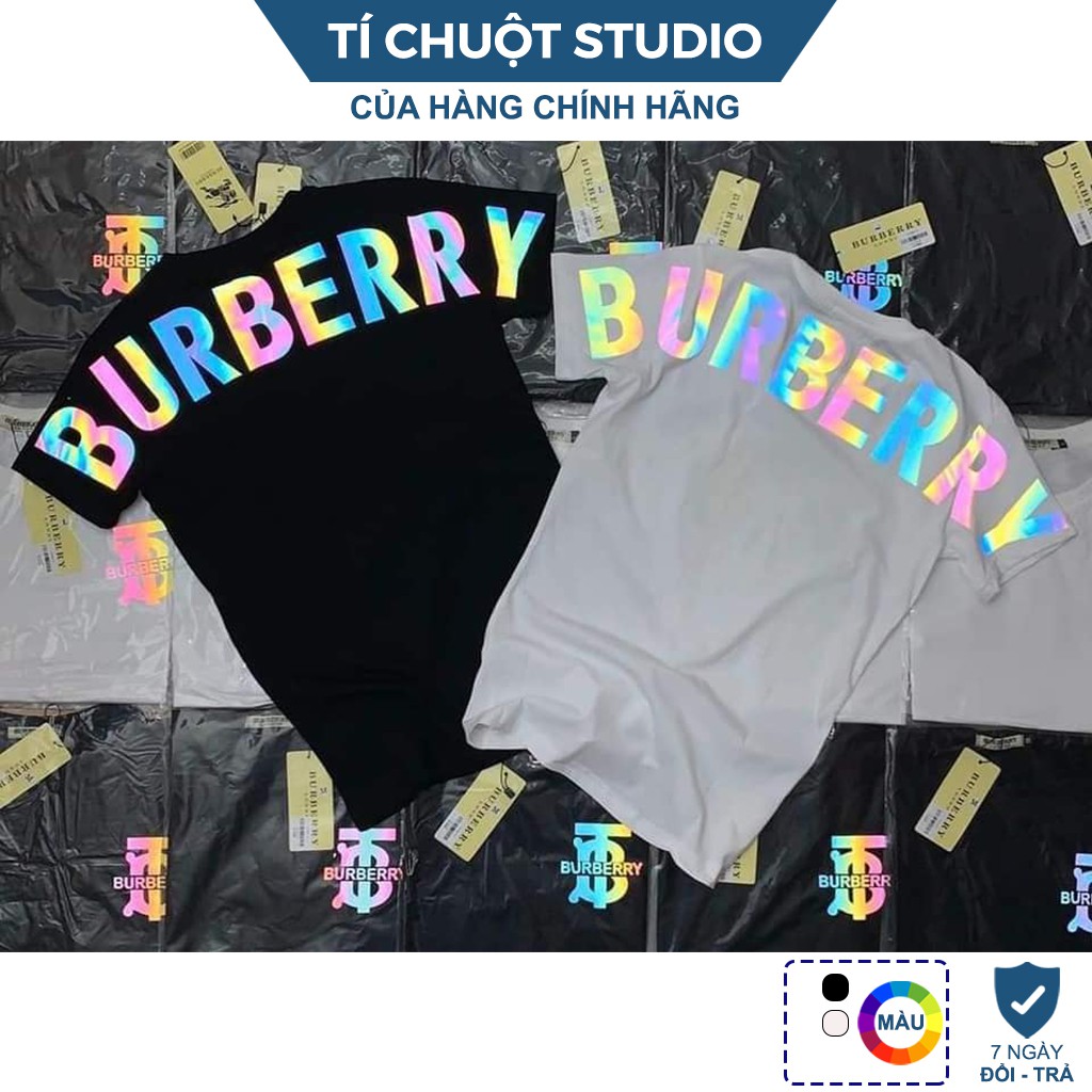 Áo thun phản quang BURBERRY ngang lưng unisex Cotton 100% nam nữ tay lỡ oversize form rộng áo lv louis - Tí Chuột Studio