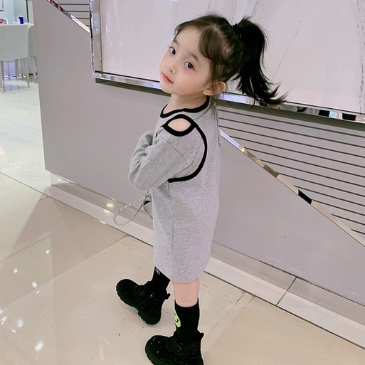Đầm Thun Tay Dài Cổ Tròn Thời Trang Thường Ngày Cho Bé Gái 3-8 Tuổi