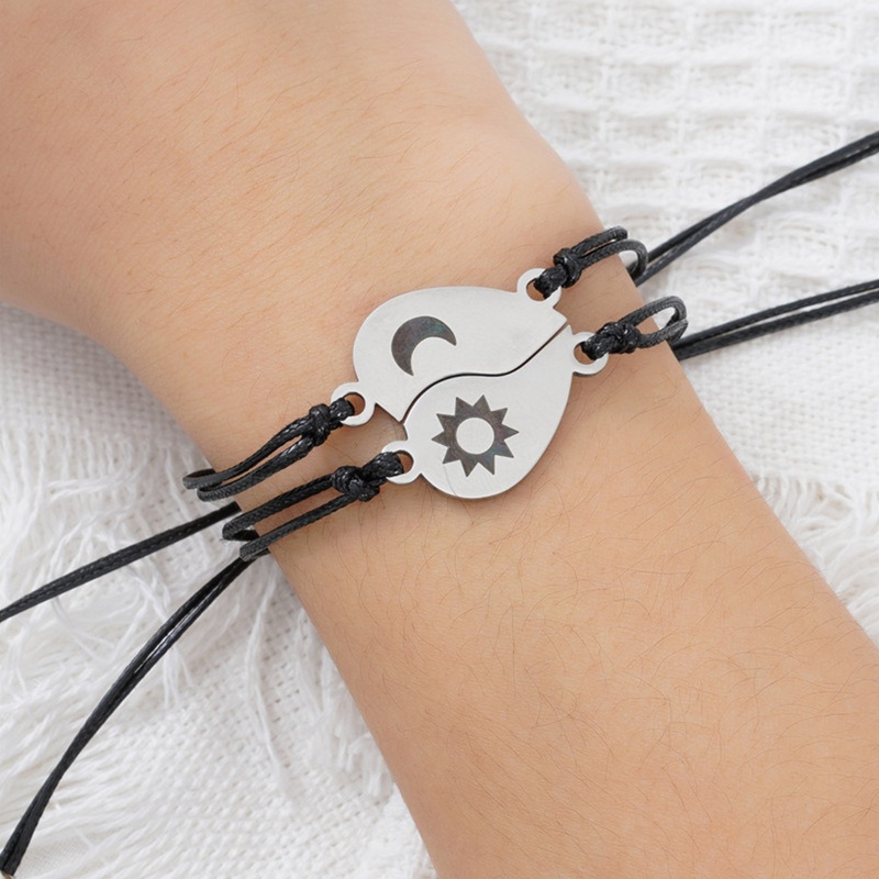 Sa 1 Cặp Vòng Tay Dây Bện Mặt Trăng / Mặt Trời / Trái Tim Có Thể Điều Chỉnh Kích Thước Cho Cặp Đô