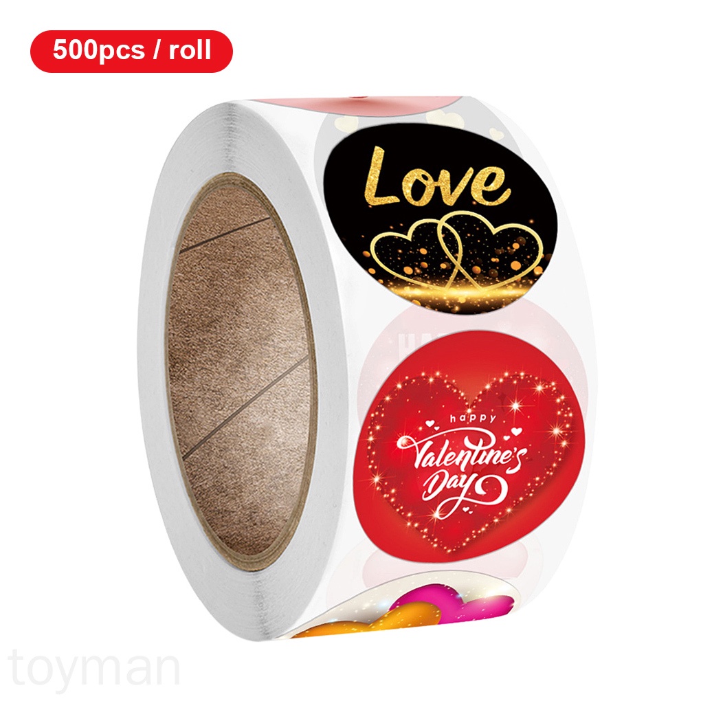 Cuộn 500 miếng dán hình tròn in trái tim độc đáo trang trí túi bánh DIY