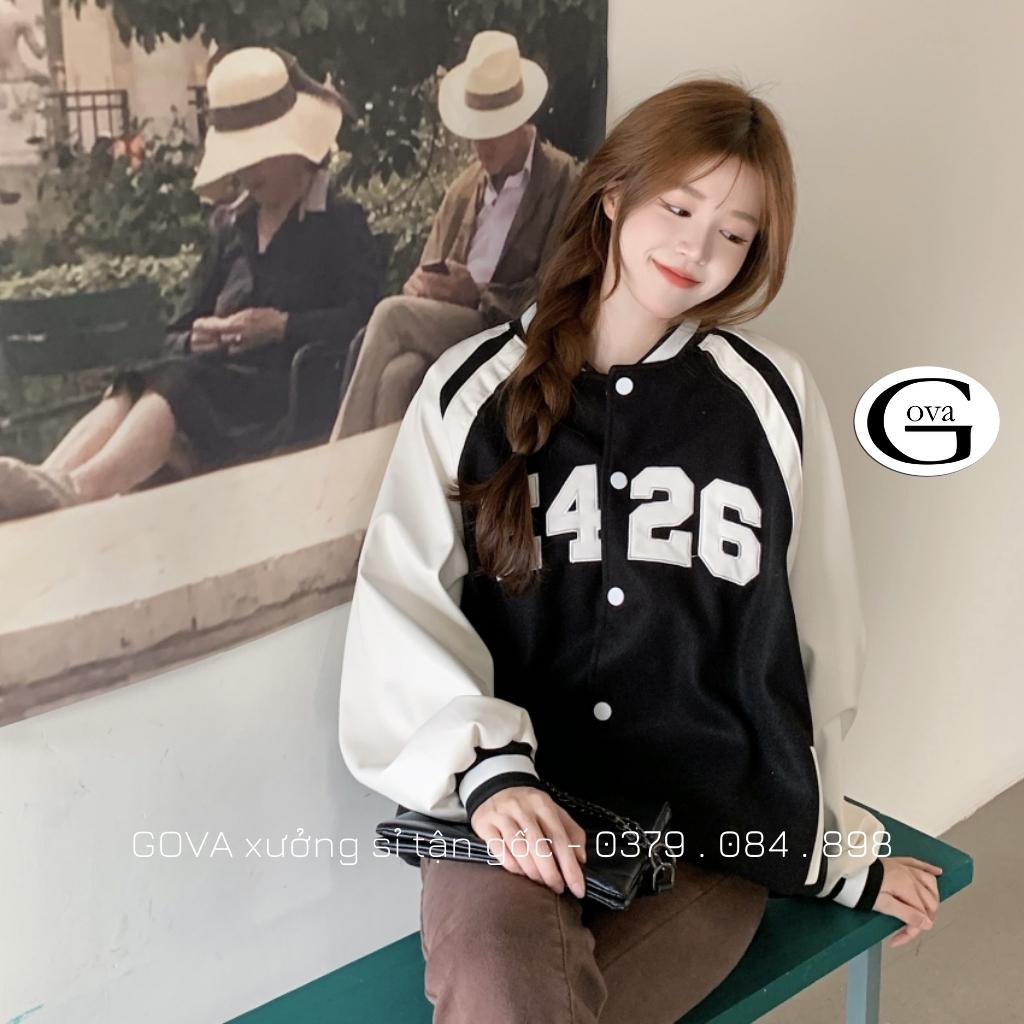 Áo Khoác Bomber F426 Chất Da Lộn Nam Nữ Ulzzang Unisex, Áo Khoác Kiểu Form Rộng Hình Thêu 2 Lớp Jacket GOVA