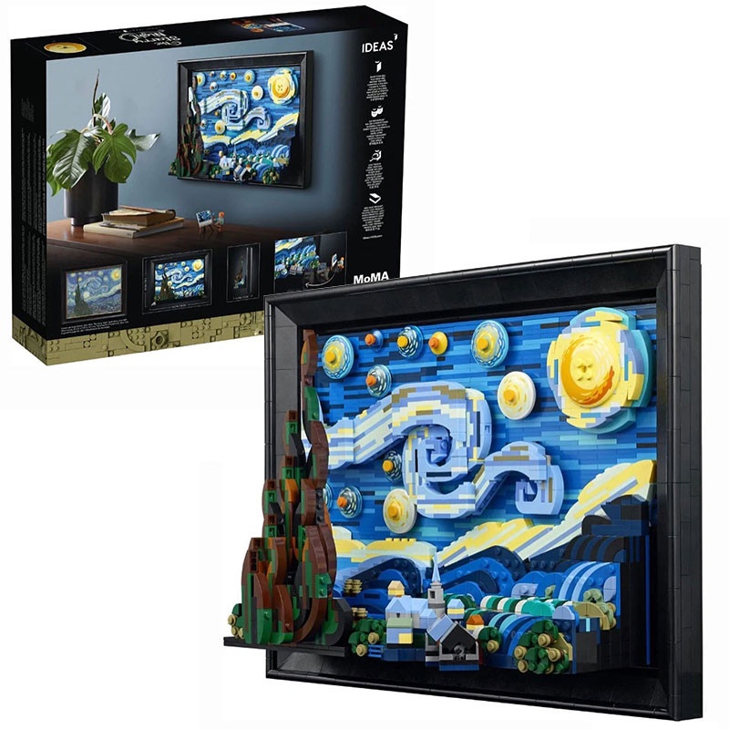 Lắp ráp Starry Van Gogh Pixel Painting World Masterpiece 21033 Bầu trời đầy sao của Van Gogh bản mới nhất