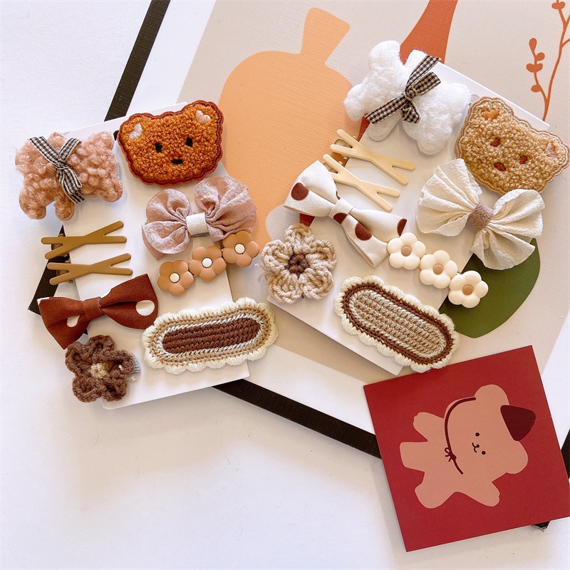 [HOT] Set kẹp tóc hình gấu màu nâu trà sữa phong cách vintage Hàn Quốc đáng yêu cho bé