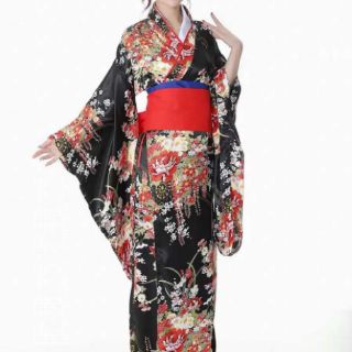 [Có Sẵn] Kimono Nữ Nhật Bản Yukata Nữ truyền thống Nhật Bản dành cho nữ màu đỏ đen kèm đai lưng và nơ lưng