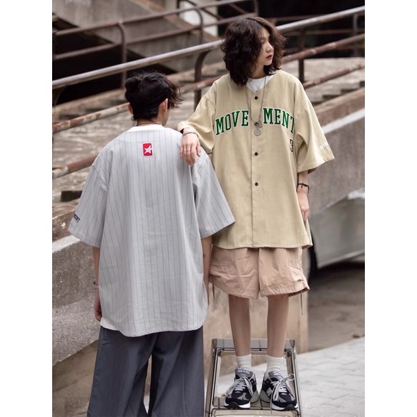 Áo sơ mi khoác bóng chày nam nữ đơn giản tay ngắn Ligré