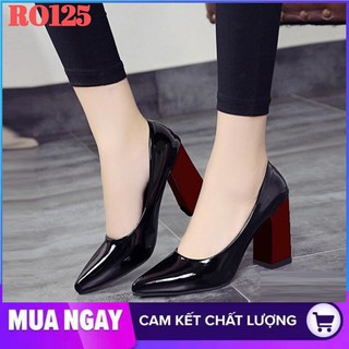 Giày cao gót nữ đẹp đế vuông 7cm hàng hiệu rosata hai màu đen đỏ ro125