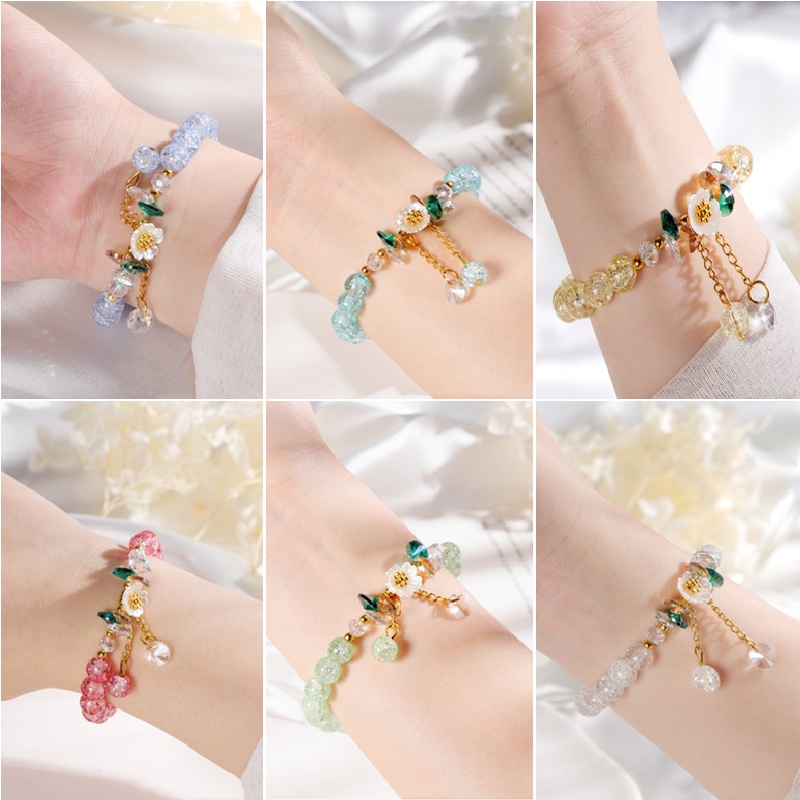 Ahellogirl Vòng Tay Chuỗi Hạt Pha Lê Hình Hoa Cúc Phong Cách Hàn Quốc Tinh Tế Cho Nữ