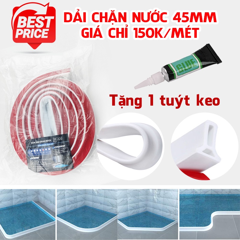 3/4/5 Mét Ron Thanh Dài Chặn Ngăn Nước Tràn Nhà Tắm Nhà Bếp Nước Silicone 45mm Legaxi