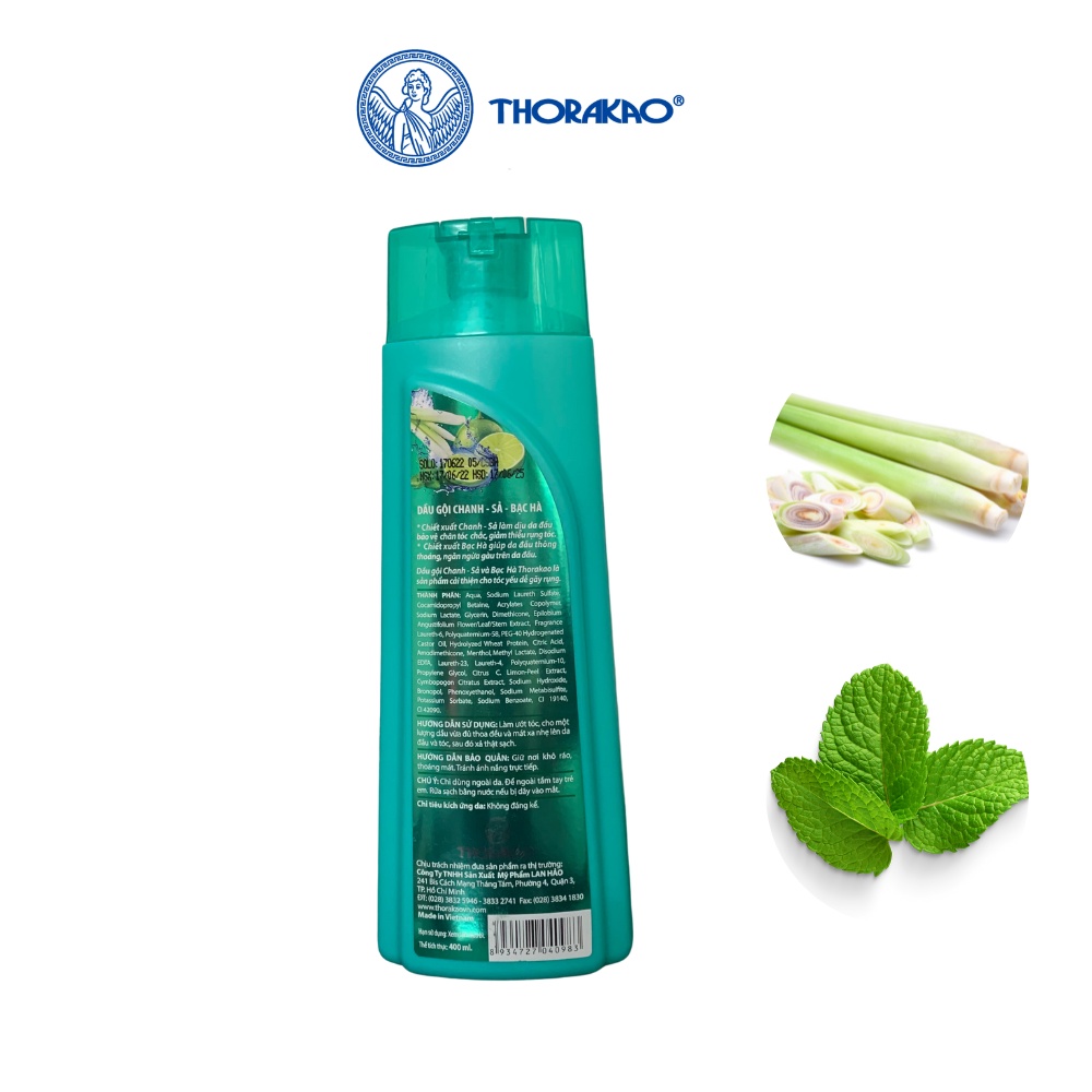 Dầu gội chanh sả bạc hà Thorakao 400ml giúp da đầu thông thoáng, ngăn ngừa gàu