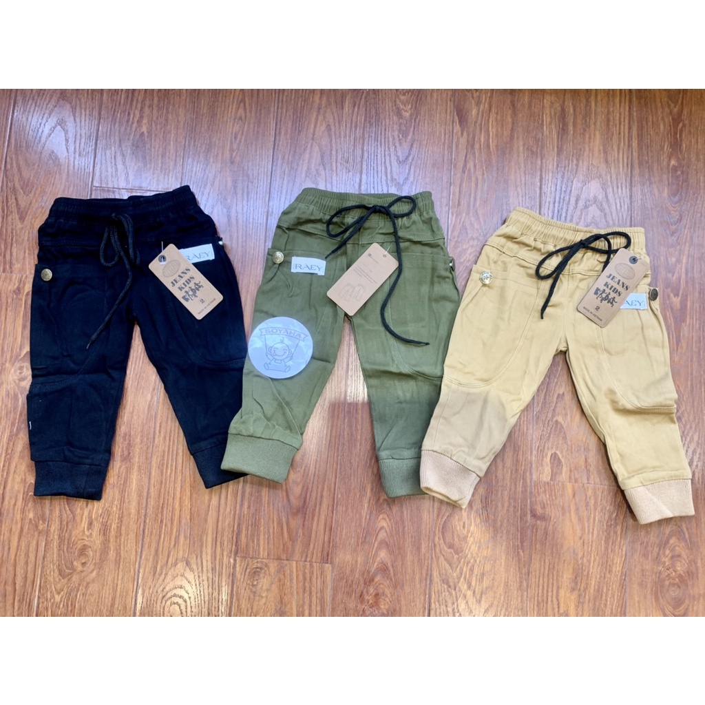 Quần Bé Trai Thu Đông Chất Kaki Mềm Túi Hộp Bo Ống Có Dây Rút Thời Trang