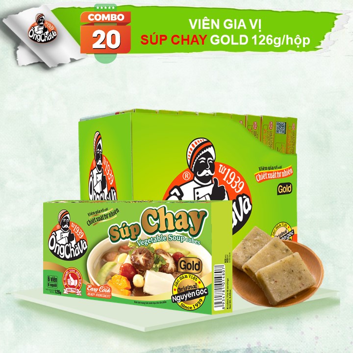 Combo 20 hộp Viên Gia Vị Súp Chay Gold Ông Chà Và 126g