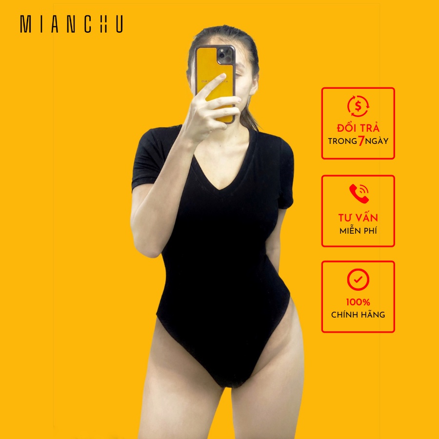 Áo thun nữ bodysuit tay ngắn cổ tim 2 Lớp MIANCHU thun visco dẻo co giãn ôm sát mã BDS2LCT