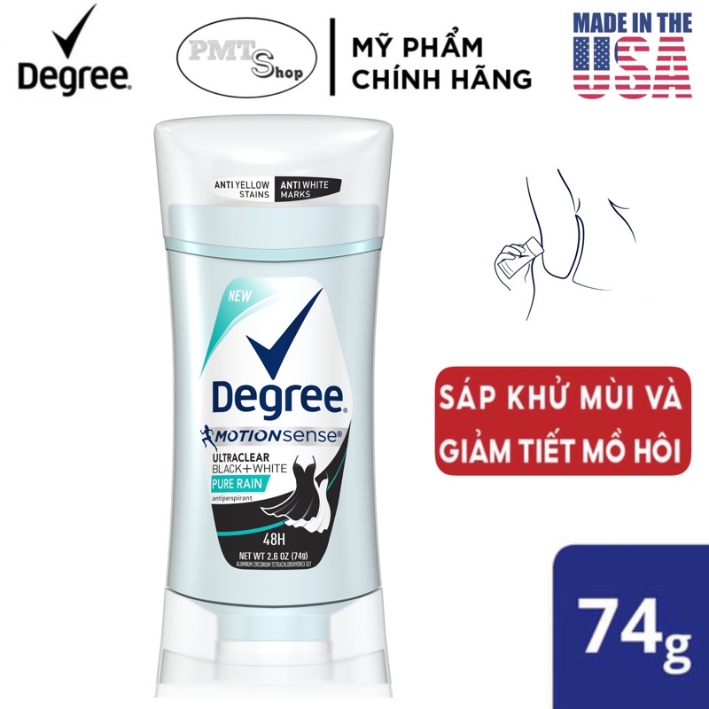 Lăn sáp khử mùi nữ Degree Motionsense Black &amp; White 74g Pure Rain , Clean chống ố áo