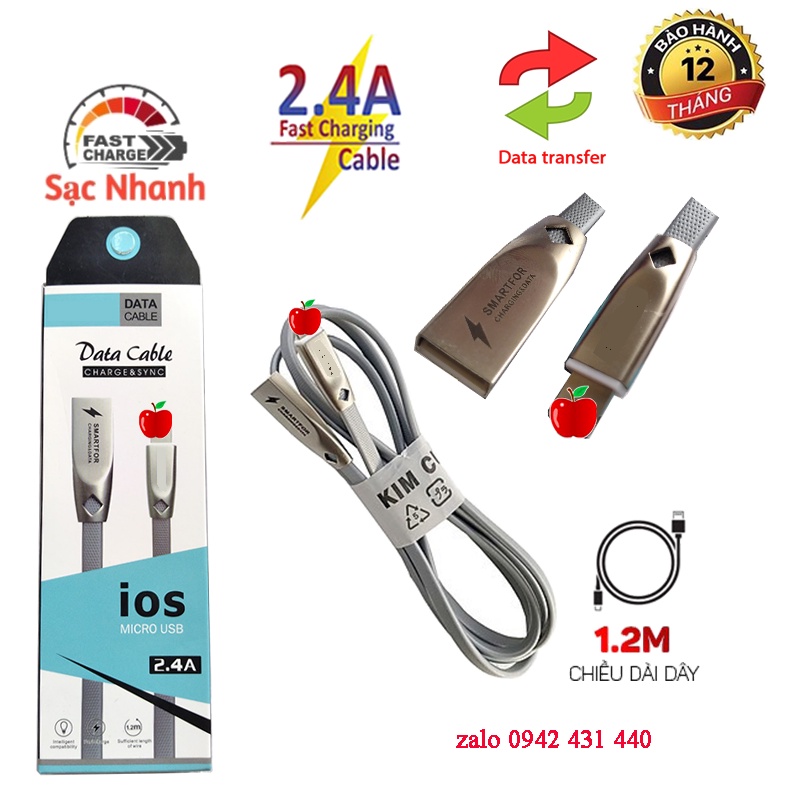 Cáp Sạc Dây Dù đầu sắt Kim Cương S36 Cho Micro usb  IP  Chống Đứt,Chống Rối
