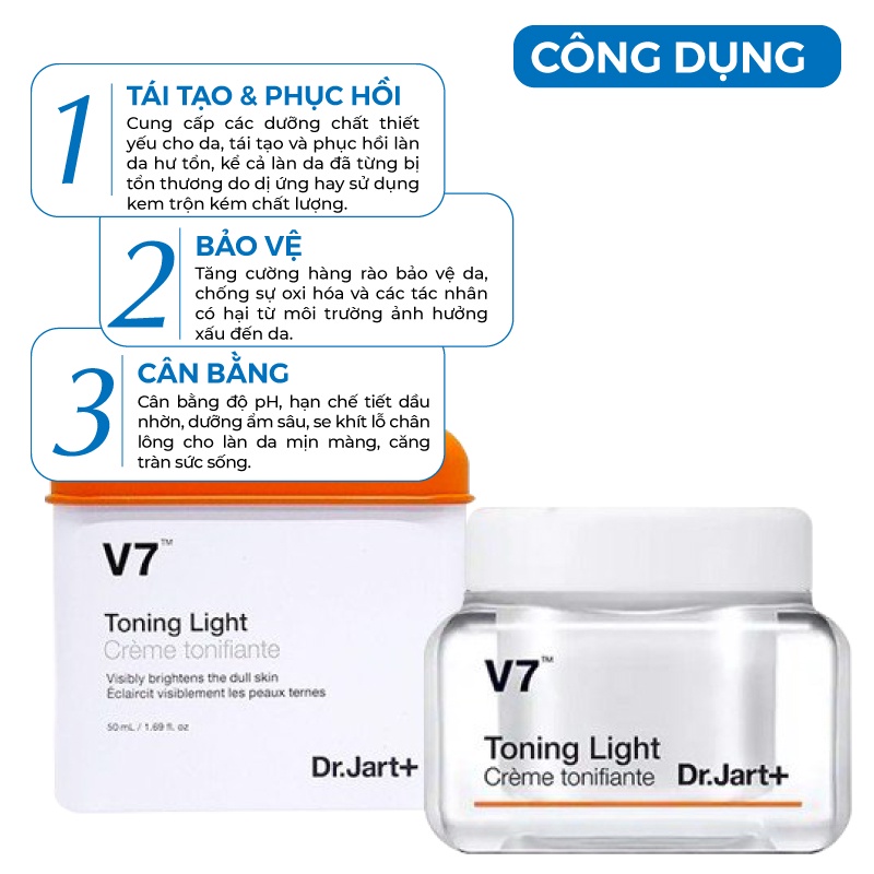 Kem trắng da - Kem V7 trắng da chuyên sâu và mờ thâm nám V7 Toning Light Dr.jart+ 50ml