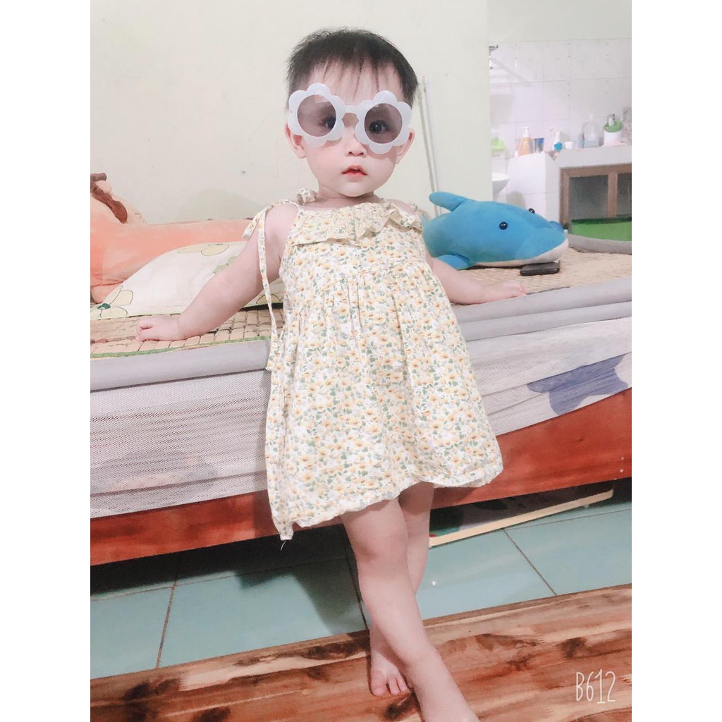 [Mua 2 đầm tặng 1 băng đô] Đầm váy 2 dây vải thô cotton Hàn cho Bé Gái 8-14kg (Không kèm băng đô - Ảnh thật)