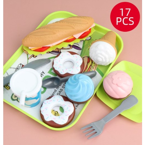 ZHAN QI TOYS Set đồ chơi thức ăn mô hình DIY mini hamburger sandwich khoai tây chiên dành cho trẻ em