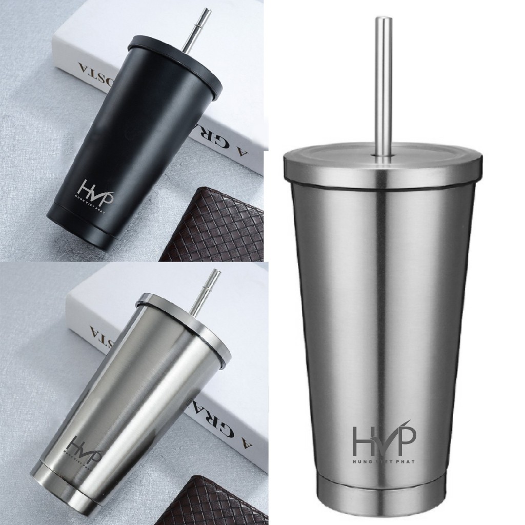 [Tặng ống hút] - Ly giữ nhiệt Oval HVP - Bình giữ nhiệt Oval HVP bằng inox 304  - Dung tích 500ml