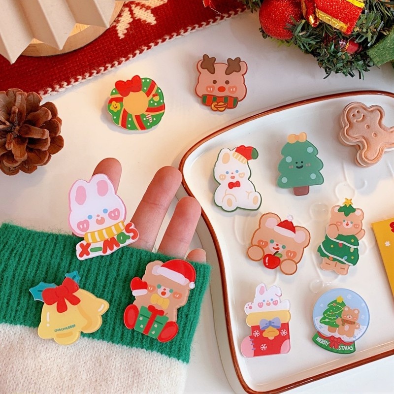 Trâm cài áo bằng acrylic hình người tuyết/tuần lộc/người tuyết phong cách Hàn Quốc mừng năm mới