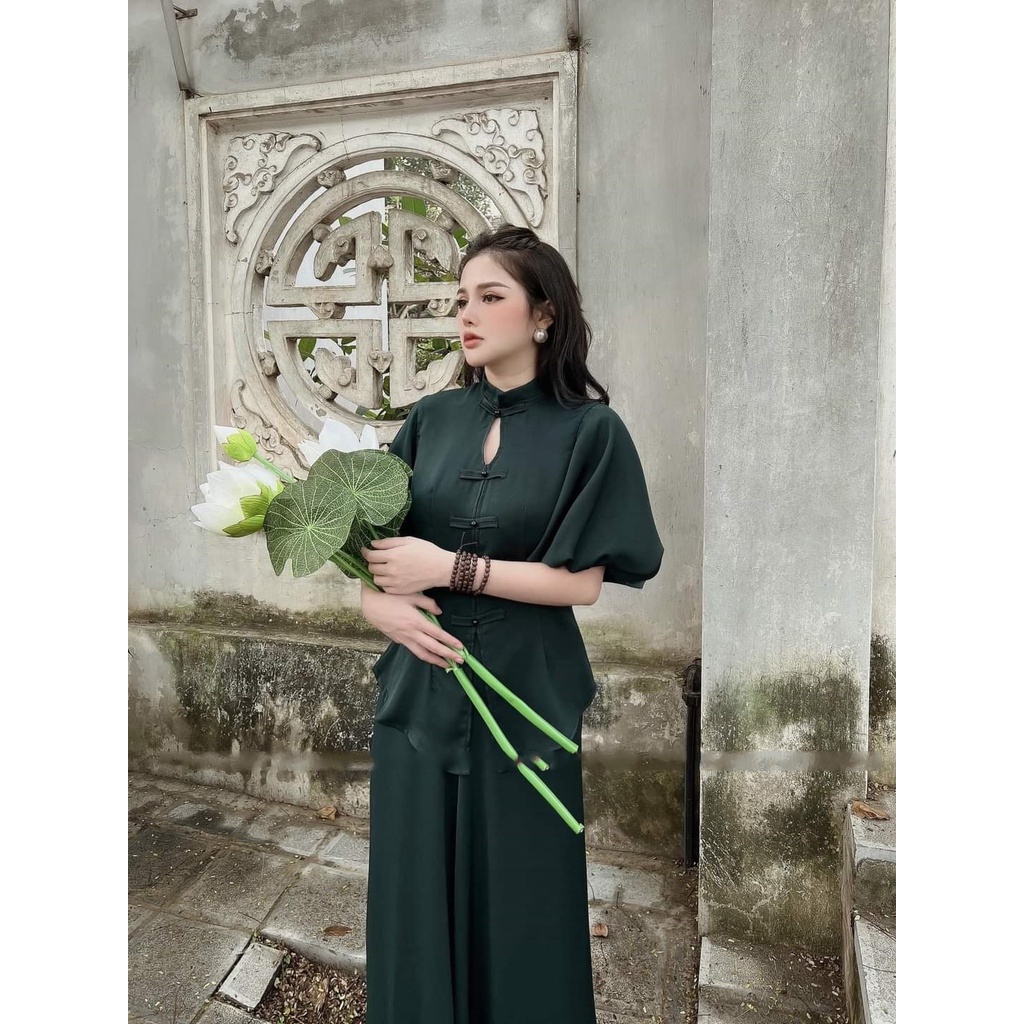 Đồ Lam Đi Chùa Nữ - Bộ Đi Lễ Chùa Vải Lụa Siêu Mịn Trang Nhã Kết Nút Tàu Tay Phồng - AL040