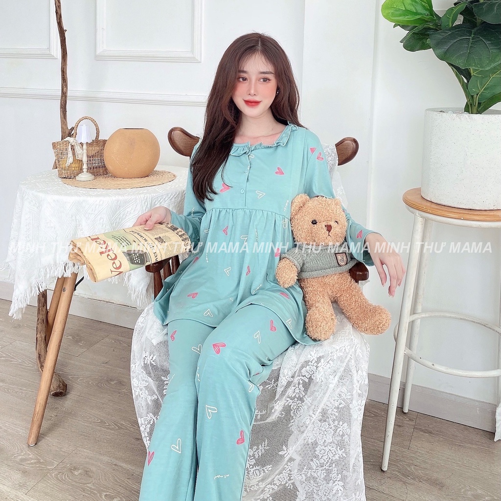 Bộ bầu - bộ sau sinh - chất liệu cotton - kiểu mới thời trang ( 3 nút - dài - QDTD - MS - 010 )