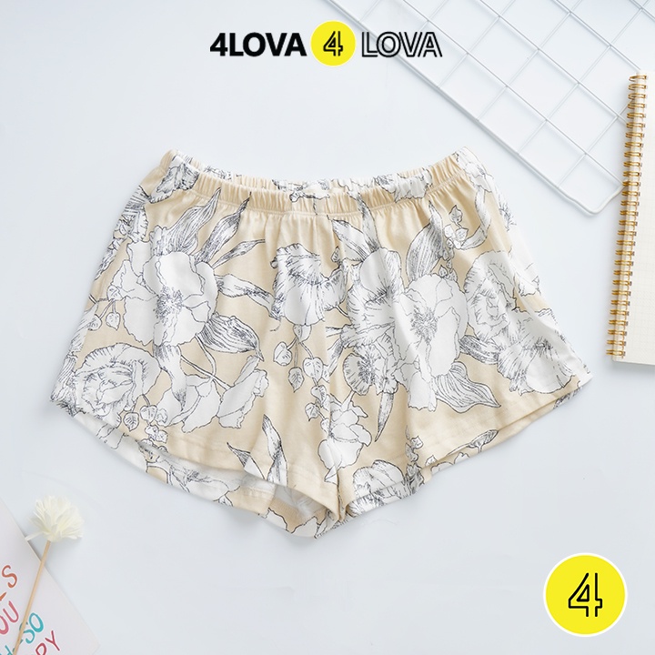 Quần đùi nữ mặc nhà coton co giãn cao cấp 4LOVA cạp chun in họa tiết vintage dễ thương