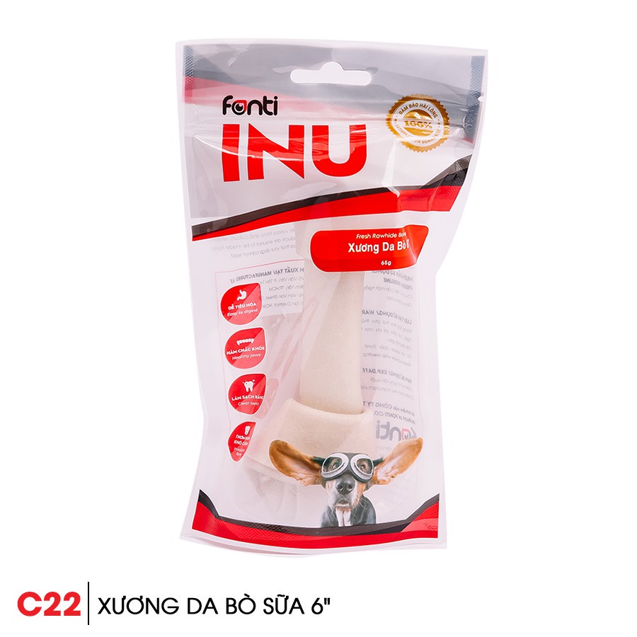 Xương Da Bò 6 Inch, Xương Gặm Cho Chó Fonti Inu, Thơm Ngon Dinh Dưỡng, Làm Sạch Răng, 1Cục/70g/Túi, Made in Vietnam C22