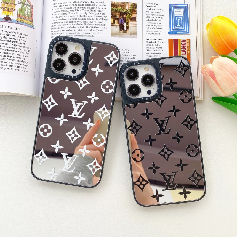 Ốp Điện Thoại Mặt Gương Chống Sốc Chống Rơi Họa Tiết Lv Cho iPhone 13 12 11 Pro Max Mini XS XR X