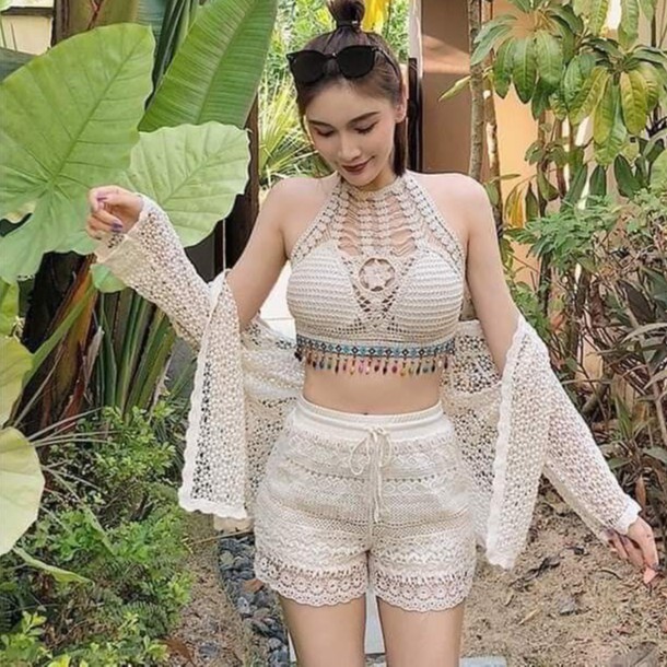 ÁO CHOÀNG REN LƯỚI ĐI BIỂN -BIKINI 3 TRONG 1 ( KÈM ẢNH THẬT )