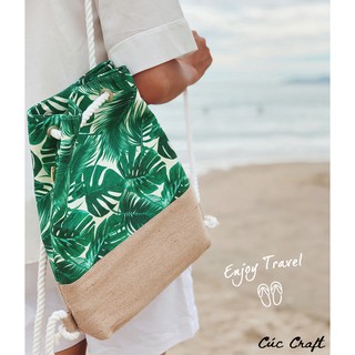 Balo rút vải canvas - Họa tiết Tropical - Cúc Craft