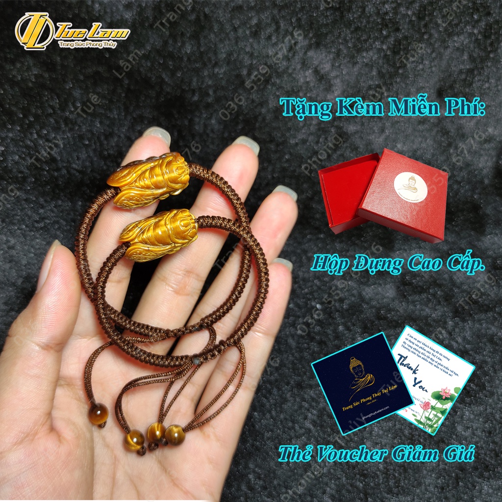 Vòng tay may mắn nữ dây chỉ bện ve sầu màu nâu vàng mang lại bình an - Tuệ Lâm