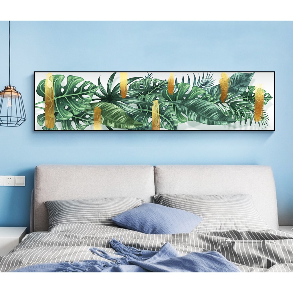 Tranh canvas treo tường lá cây nhiệt đới nghệ thuật khổ ngang TTC20103 - 120 x 30 cm