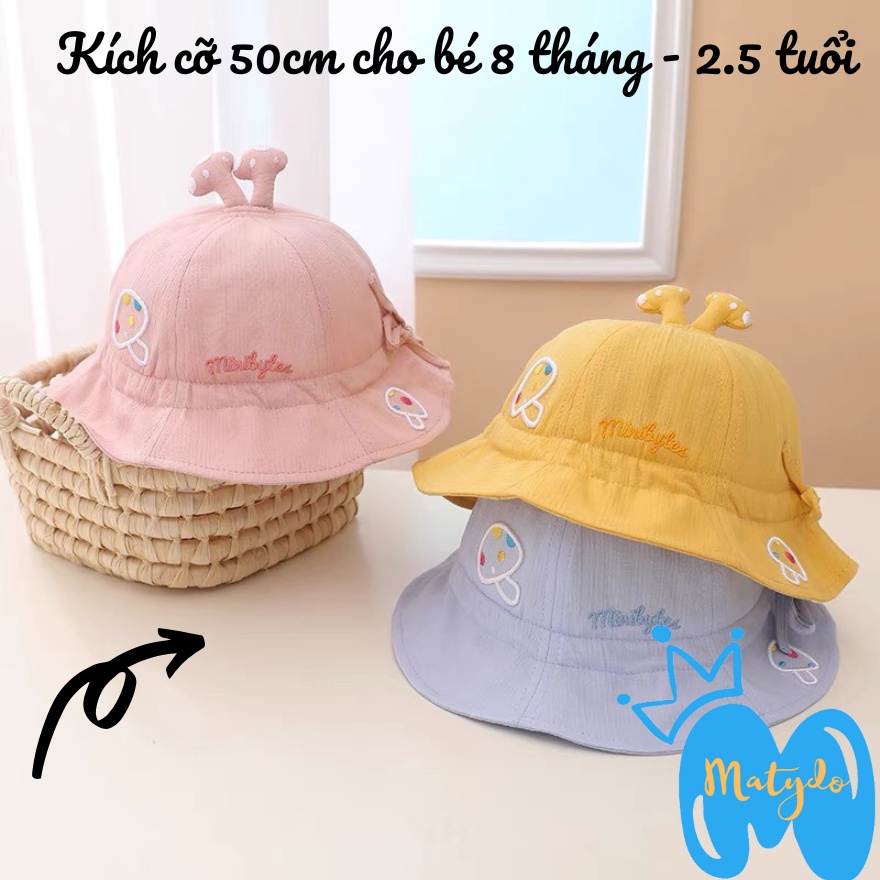Mũ cho bé gái bé trai nón vành tròn họa tiết nấm có dây rút điều chỉnh phụ kiện trẻ em từ 0-3 tuổi