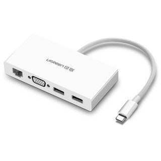 15cm màu trắng bộ chuyển đổi type c sang 2 usb 3.0 + vga + lan bọc nhựa abs mm135 ugreen 40378
