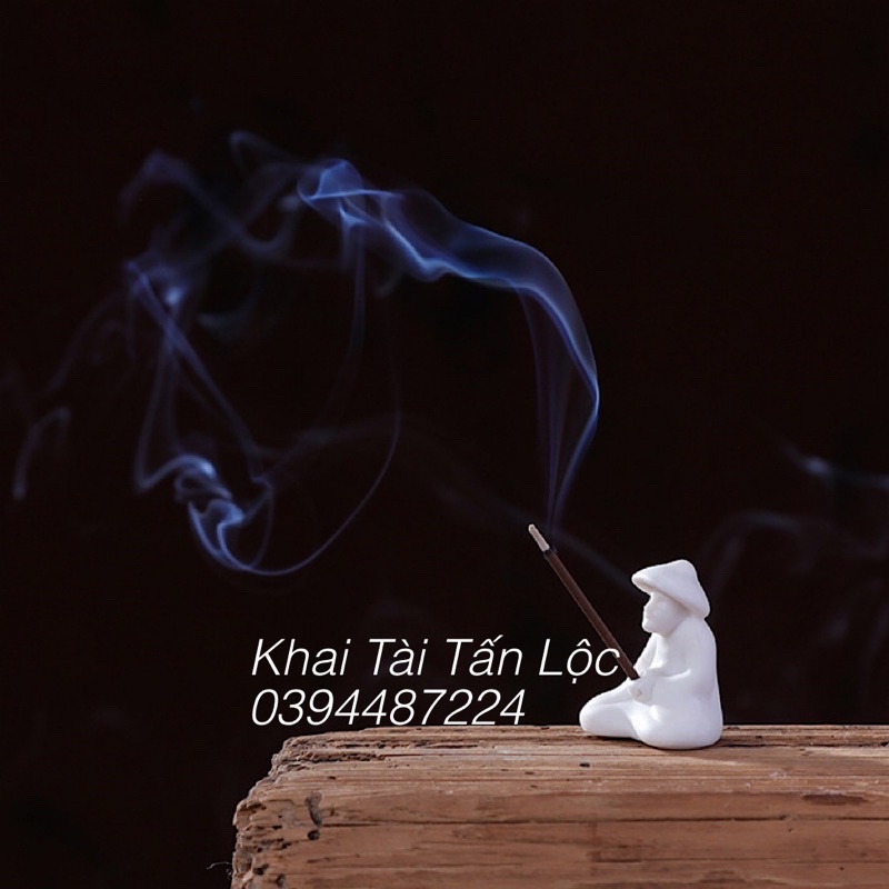 Tượng ông lão câu cá tí hon cao 3cm gốm trắng cắm nhang ,  trang trí