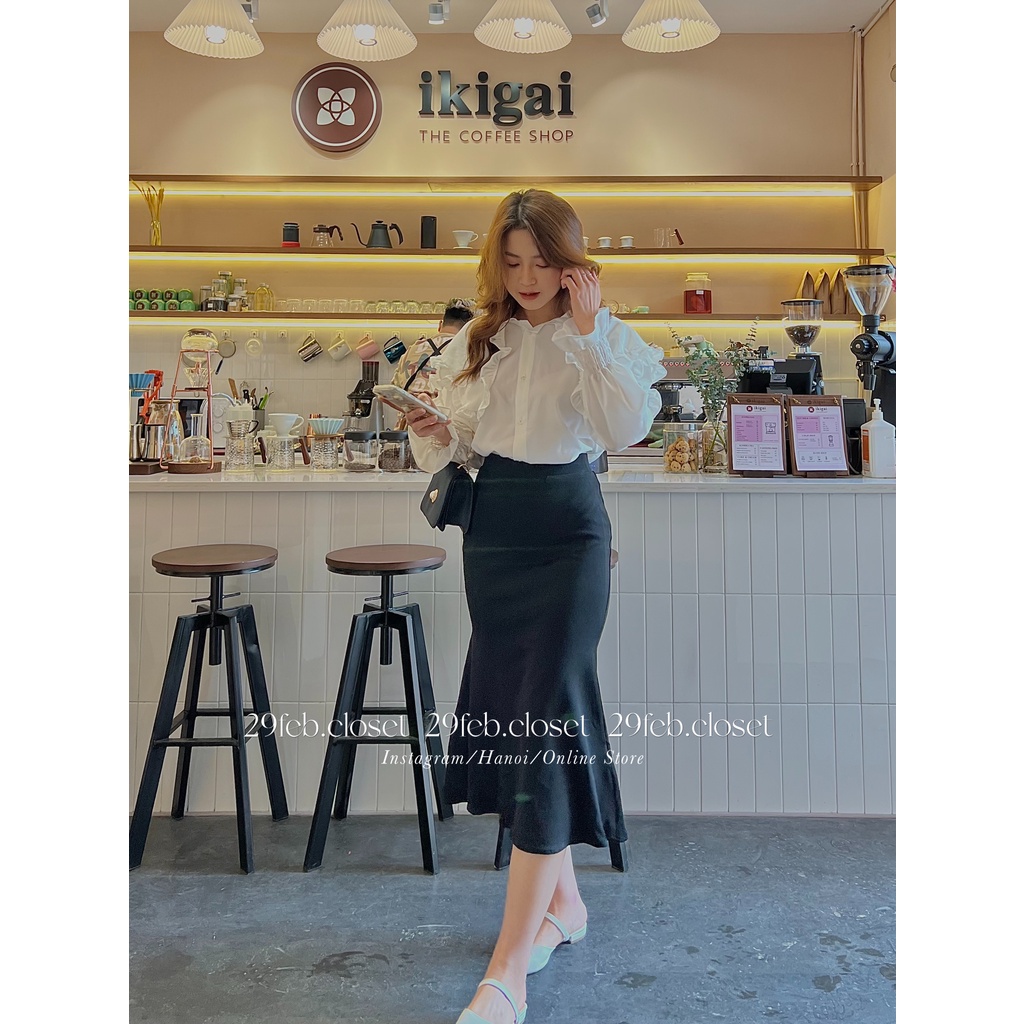 [Ảnh thật/Video] Áo sơ mi trắng cổ bèo 2 lớp tay bo chun - 29feb.closet - A23