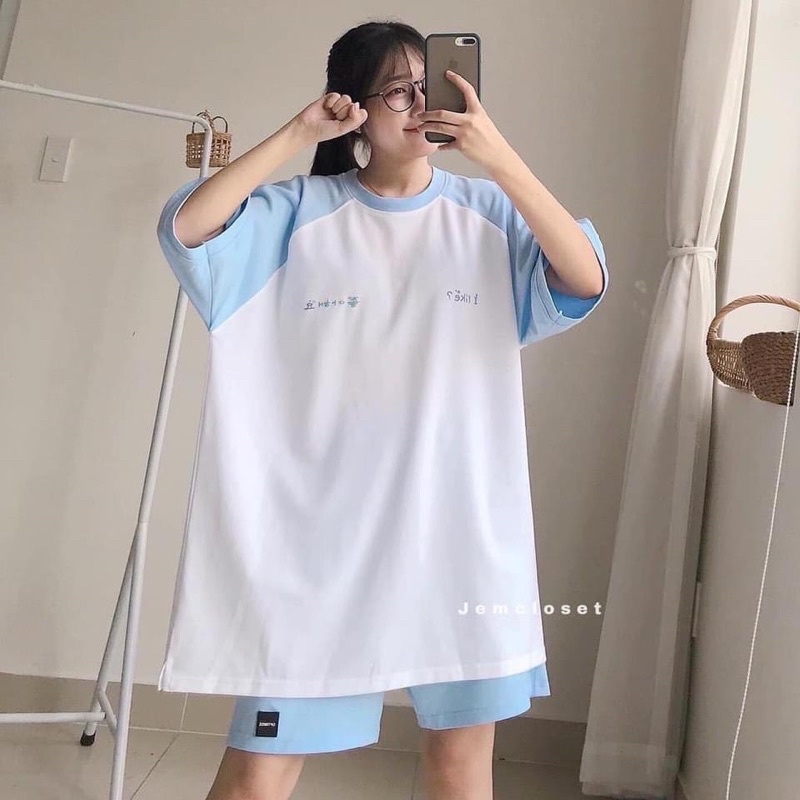 Set bộ đùi nam nữ phối tay chữ ngực Chất cotton su mềm mịn