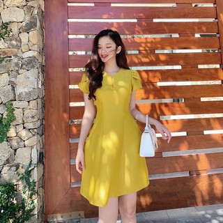 Váy đầm dáng xoè đi tiệc, chất tafta tay bồng cổ V- váy đi tiệc