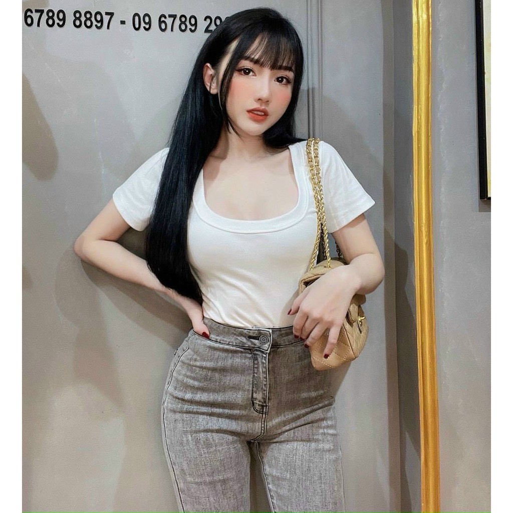 áo kiểu cổ tròn xinh chất bozip mềm hot hit thun mịn