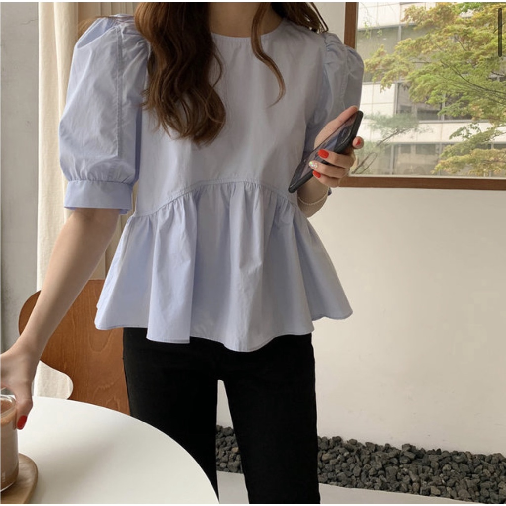 Áo Kiểu Tay Phồng Cổ Tròn Form Rộng Phong Cách Hàn Quốc