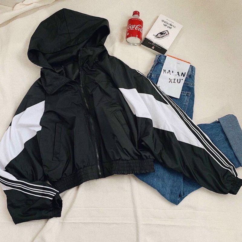 KHOÁC DÙ LỬNG TAY DƠI PHỐI SỌC TAY VÀ PHỐI MÀU CẦU VAI