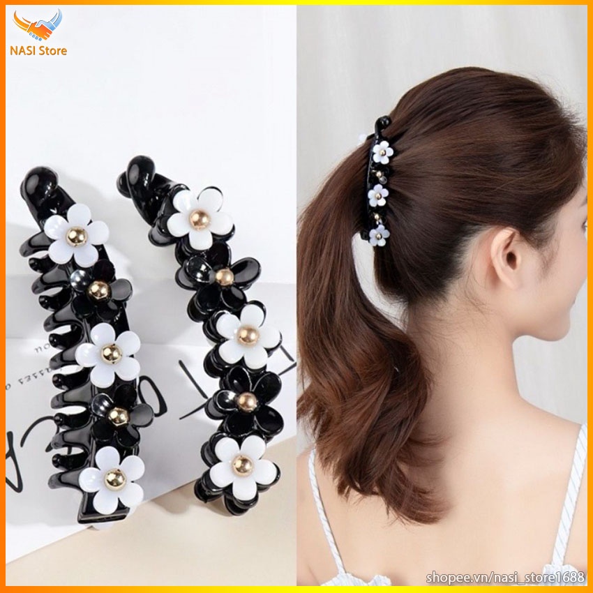 Kẹp tóc nữ Hàn Quốc gắn hoa xinh xắn dễ thương - kẹp dọc - NASI Store