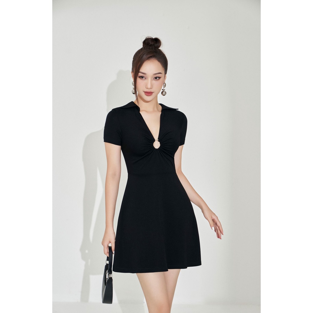 MOLLYNISTA -  Đầm Polia thun cổ polo khoen tròn quyến rũ nữ tính thiết kế cao cấp đi chơi đi tiệc gợi cảm
