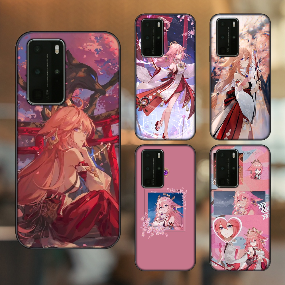 Ốp lưng Huawei P40 Pro viền đen in hình Yae Miko Genshin Impact