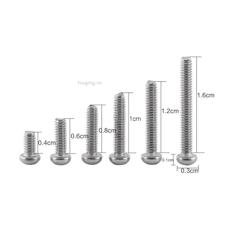 Bộ 150 vít ren xoắn M2 (2mm) kèm 100 đai ốc lục giác bằng thép không gỉ