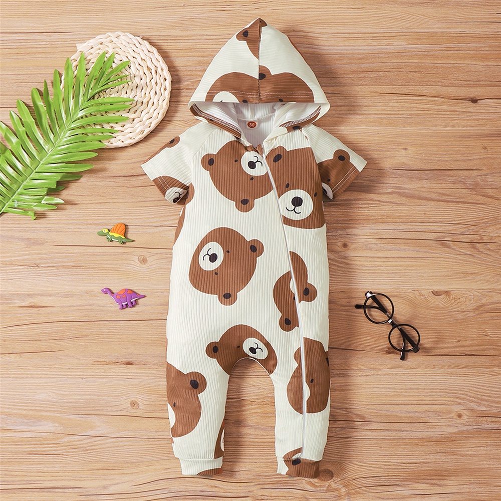 Áo liền quần MIKRDOO liền mảnh tay ngắn có nón hình con vật cho bé sơ sinh từ 0-18 tháng tuổi