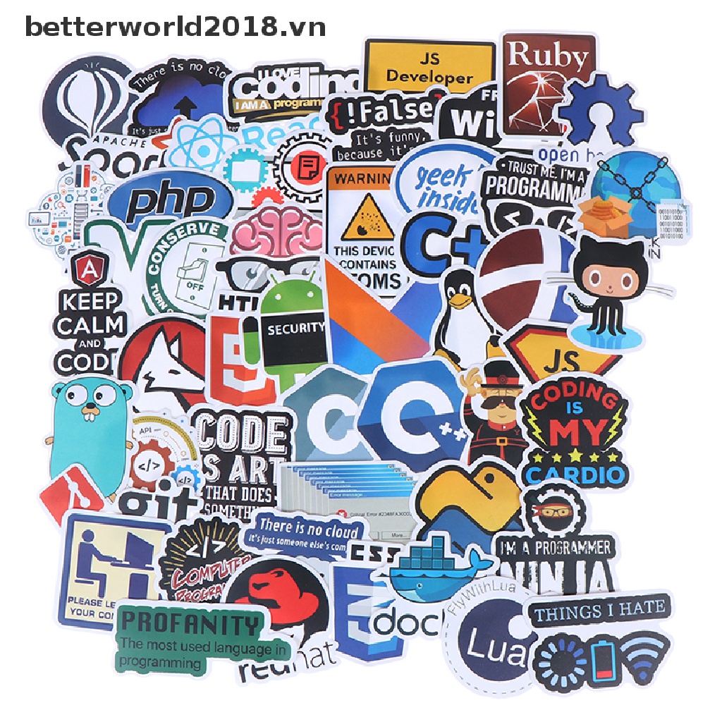 Set 50 Sticker Lập Trình Internet Java betterworld2018 Dùng Để Trang Trí Vali / Laptop / Xe Hơi / Guitar DIY