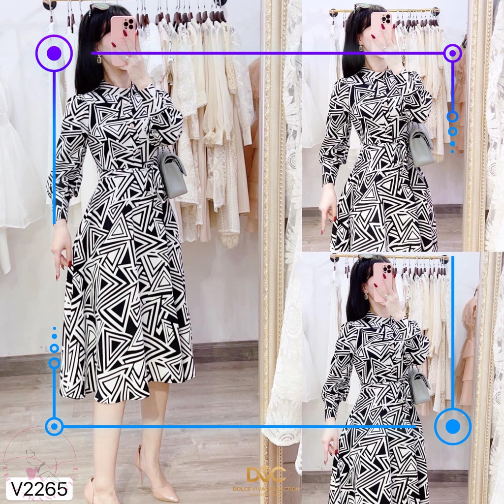 Váy xòe hoạ tiết tam giác đen trắng V2265