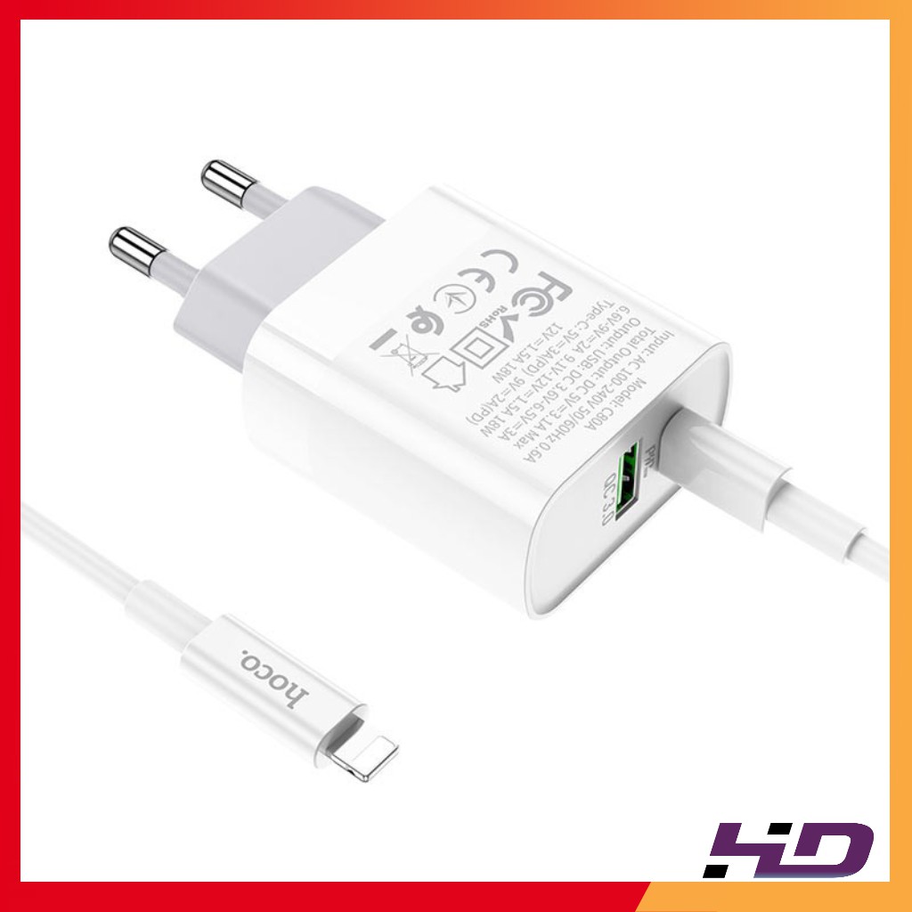 Cốc sạc Hoco C80A 2 cổng ( USB + Type- C ) 3.1A, PD 18W, Q.C 3.0 hỗ trợ sạc nhanh cho điện thoại  - SmartShop