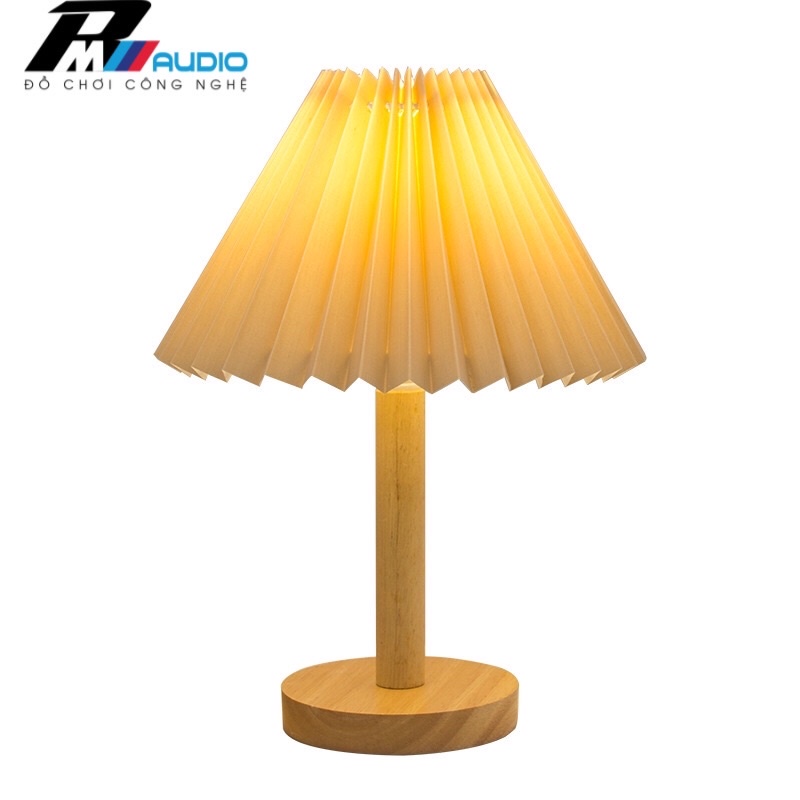 Đèn Ngủ Để Bàn Đèn Trang Trí Thân Gỗ Phong Cách Hàn Quốc - Đèn Ngủ Xếp Ly Kèm Công Tắc điều chỉnh độ sáng-BMVAUDIO